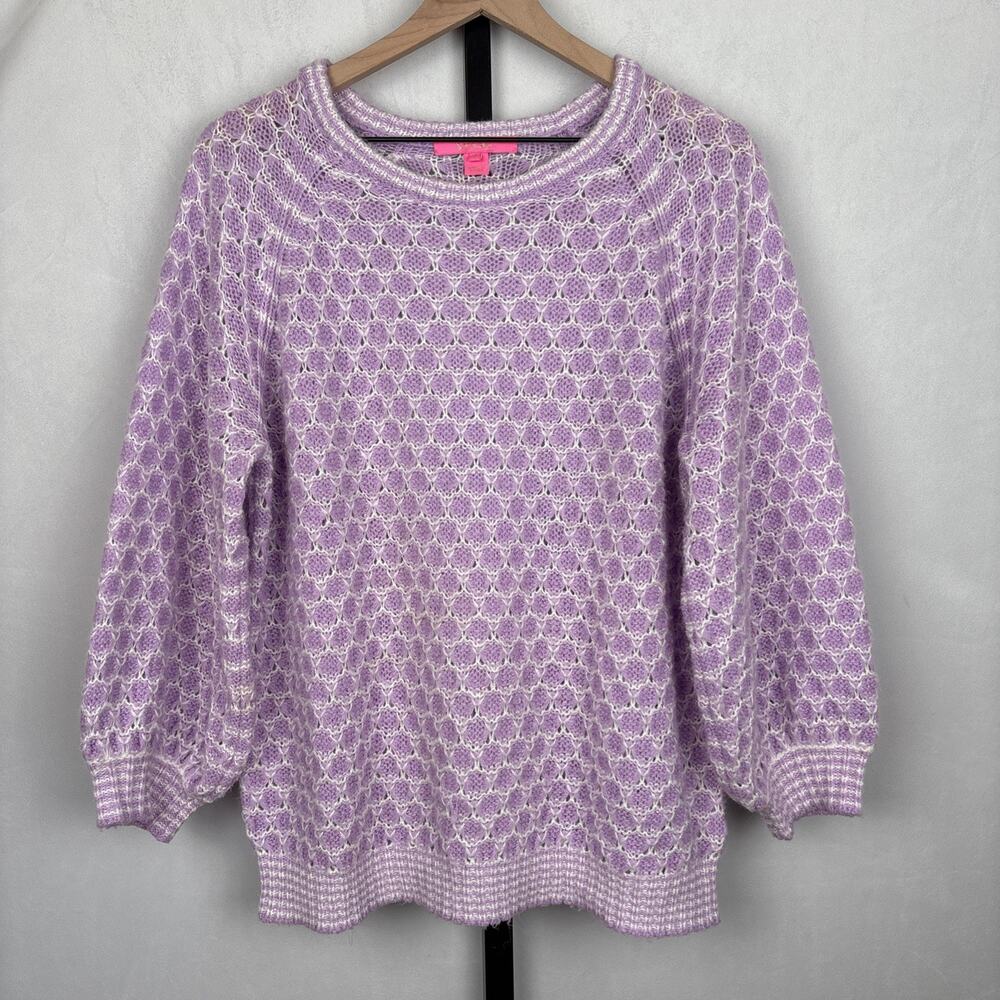 Lilly Pulitzer Lavender & White Open Knit Crewneck Sweater XL